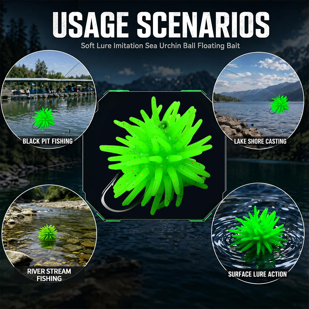 SUNLURE SL1009 Spiky Sea Urchin Pre-Rigged Soft Lure, 2 Sizes 5 Colors Soft Plastic Trout Panfish Stream Fishing Bait