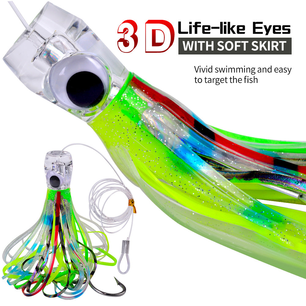 KATYUSHA Squid Trolling Lure, 70g/96g, 17/23cm, 6/8/0# Hook &amp; 170cm Leader, Pre-Rigged Squid Skirt, for Tuna Marlin Mahi-Mahi