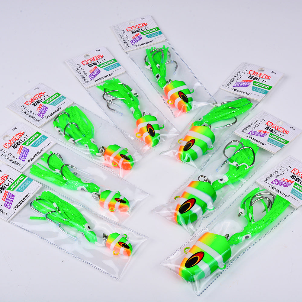 PROBEROS Lead Head Squid Jig Lure Hard Lead Body Multi Weight 40g-300g Saltwater Deep Sea Tuna Grouper Fishing Tackle LF189