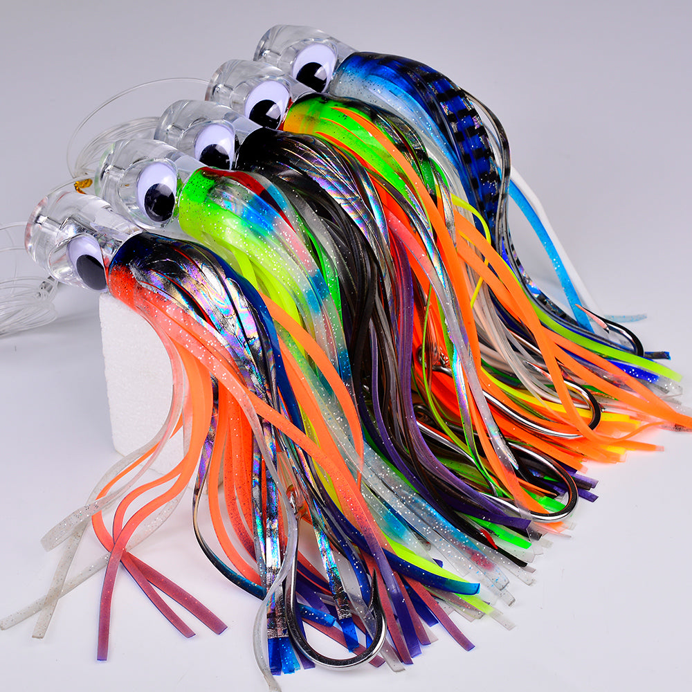 KATYUSHA Squid Trolling Lure, 70g/96g, 17/23cm, 6/8/0# Hook &amp; 170cm Leader, Pre-Rigged Squid Skirt, for Tuna Marlin Mahi-Mahi