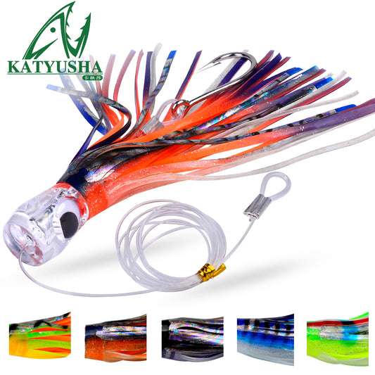 KATYUSHA Squid Trolling Lure, 70g/96g, 17/23cm, 6/8/0# Hook &amp; 170cm Leader, Pre-Rigged Squid Skirt, for Tuna Marlin Mahi-Mahi
