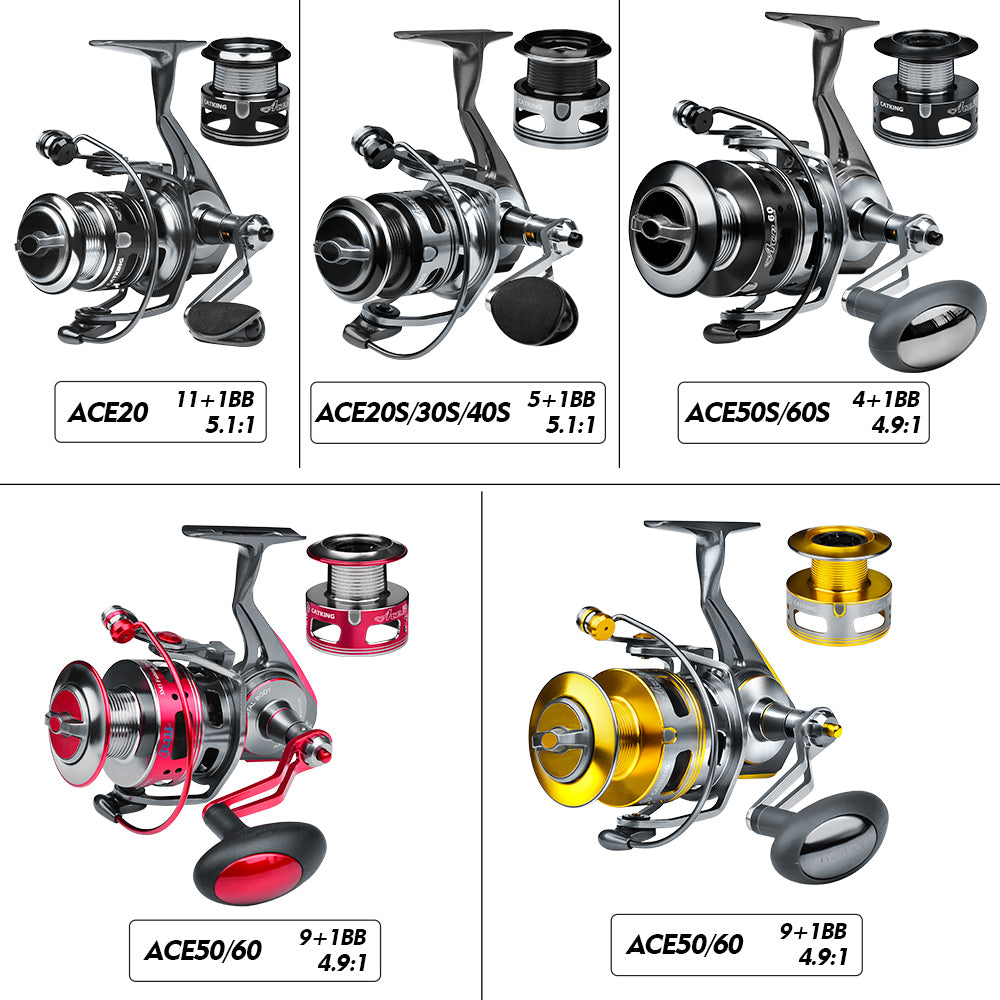 KATUYSHA  ACE Spinning Reel, 11+1/5+1/4+1BB, 5.1:1/4.9:1 Gear Ratio, 6kg-14kg Max Drag CNC Aluminum , Left/Right Interchangeable Handle