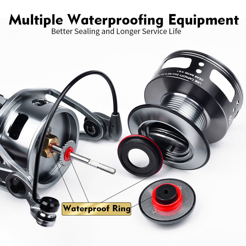 KATUYSHA  ACE Spinning Reel, 11+1/5+1/4+1BB, 5.1:1/4.9:1 Gear Ratio, 6kg-14kg Max Drag CNC Aluminum , Left/Right Interchangeable Handle