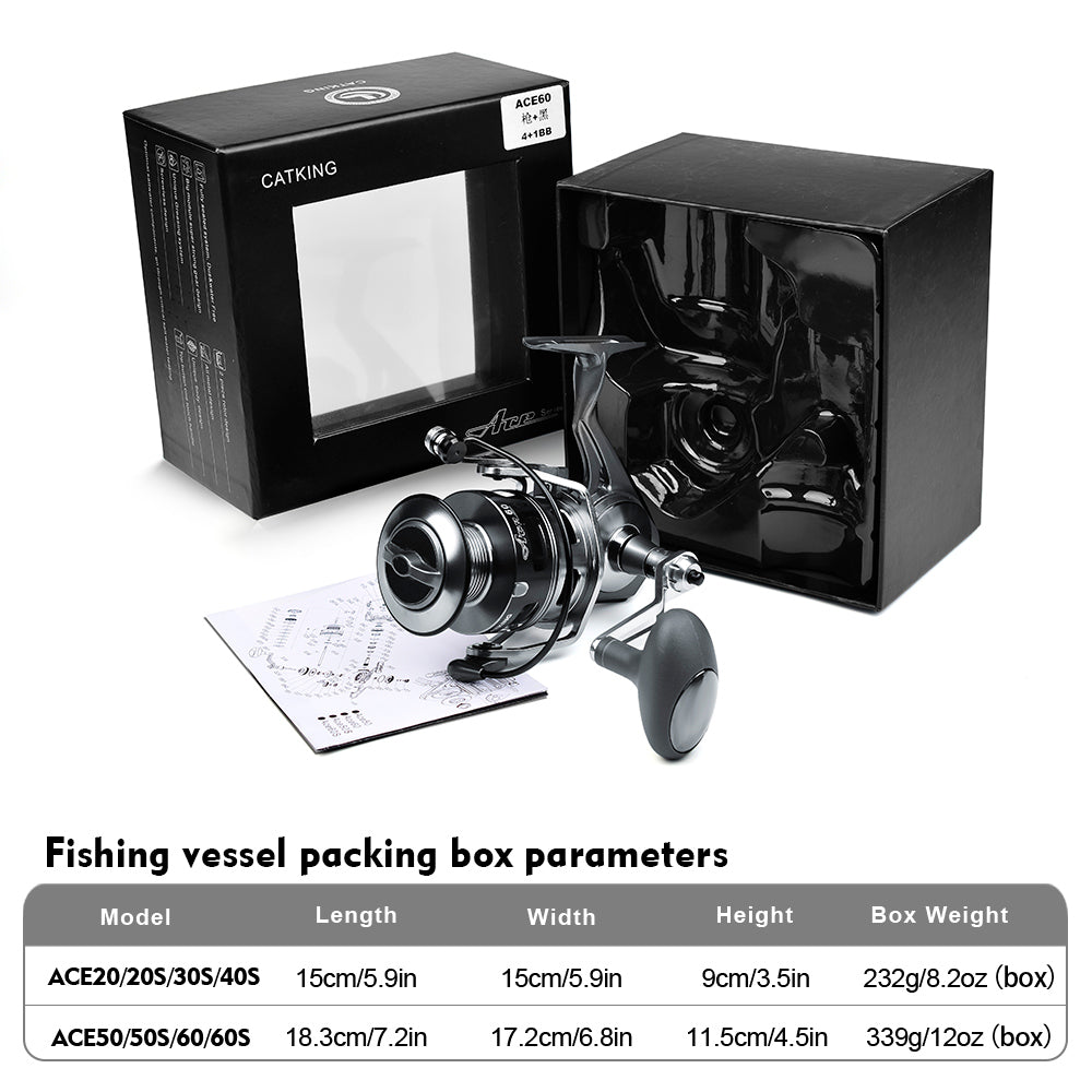 KATUYSHA  ACE Spinning Reel, 11+1/5+1/4+1BB, 5.1:1/4.9:1 Gear Ratio, 6kg-14kg Max Drag CNC Aluminum , Left/Right Interchangeable Handle