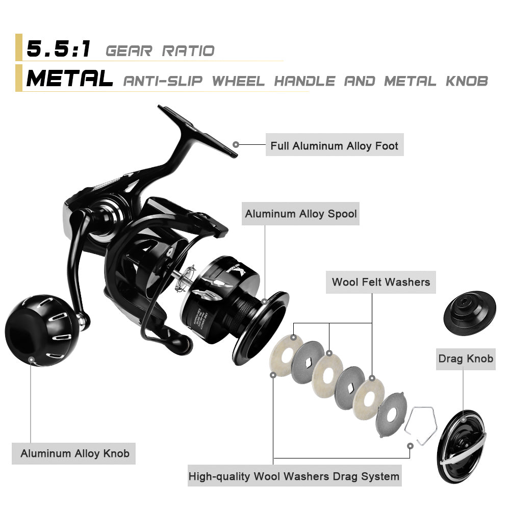 KATYUSHA AK5000HG AK6000HG Spinning Fishing Reel 15kg Drag