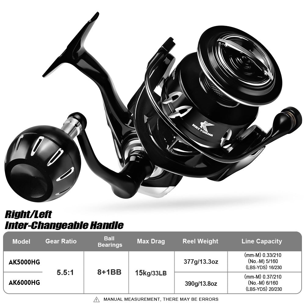 KATYUSHA AK5000HG AK6000HG Spinning Fishing Reel 15kg Drag