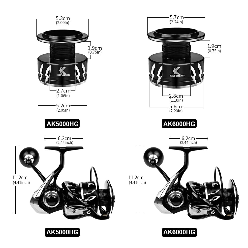 KATYUSHA AK5000HG AK6000HG Spinning Fishing Reel 15kg Drag