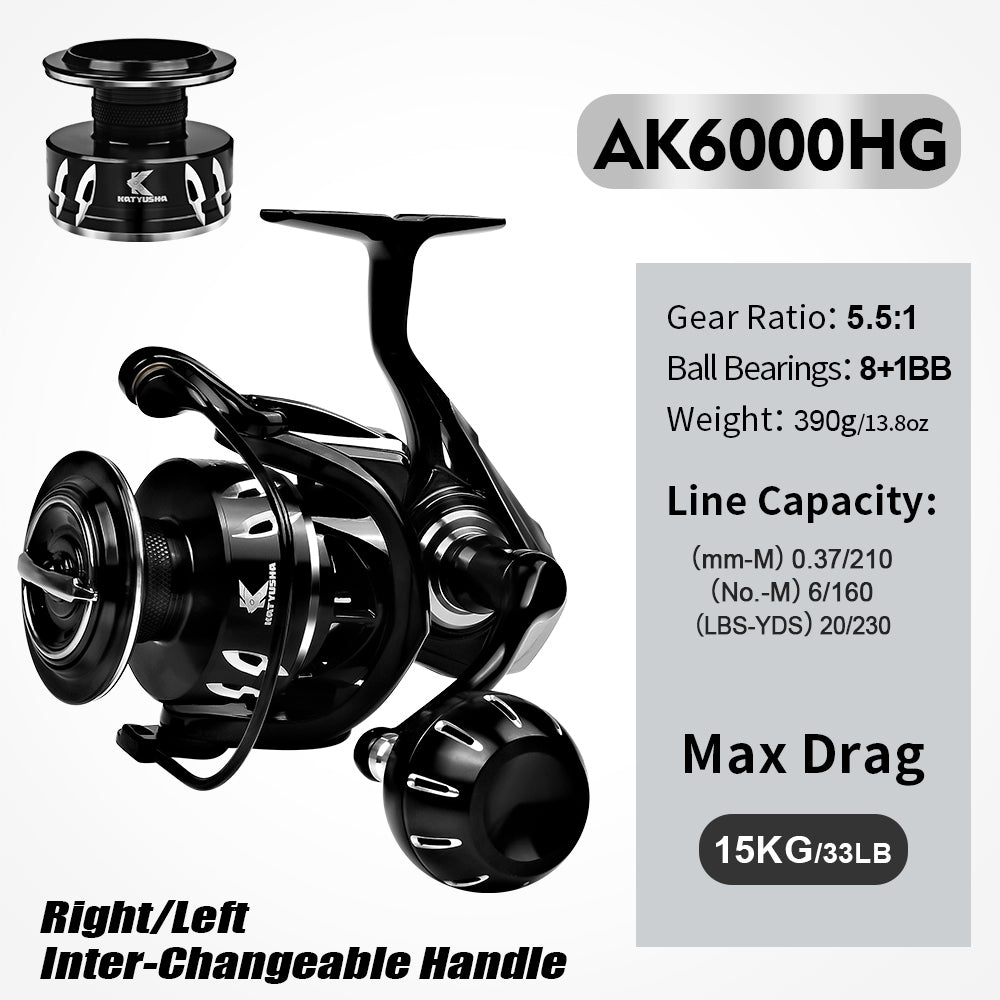 KATYUSHA AK5000HG AK6000HG Spinning Fishing Reel 15kg Drag