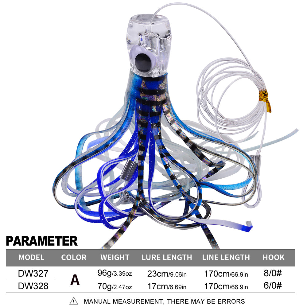 KATYUSHA Squid Trolling Lure, 70g/96g, 17/23cm, 6/8/0# Hook &amp; 170cm Leader, Pre-Rigged Squid Skirt, for Tuna Marlin Mahi-Mahi