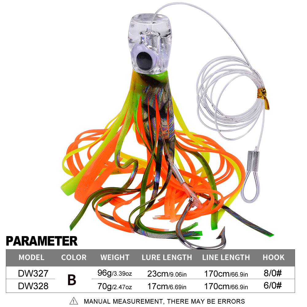 KATYUSHA Squid Trolling Lure, 70g/96g, 17/23cm, 6/8/0# Hook &amp; 170cm Leader, Pre-Rigged Squid Skirt, for Tuna Marlin Mahi-Mahi