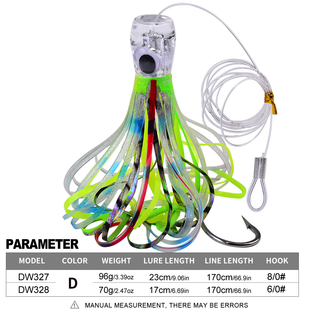 KATYUSHA Squid Trolling Lure, 70g/96g, 17/23cm, 6/8/0# Hook &amp; 170cm Leader, Pre-Rigged Squid Skirt, for Tuna Marlin Mahi-Mahi
