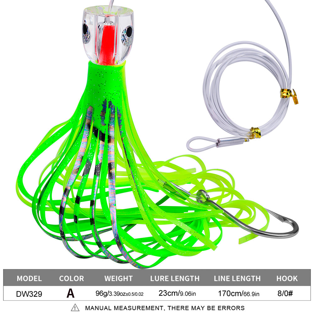 KATYUSHA Squid Trolling Lure, 96g, 23cm, 6PCS Set, with 8/0# Hook &amp; 170cm Leader