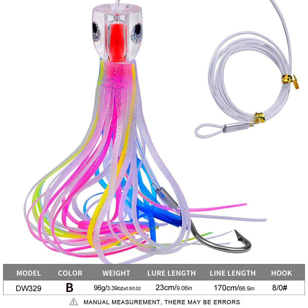 KATYUSHA Squid Trolling Lure, 96g, 23cm, 6PCS Set, with 8/0# Hook &amp; 170cm Leader