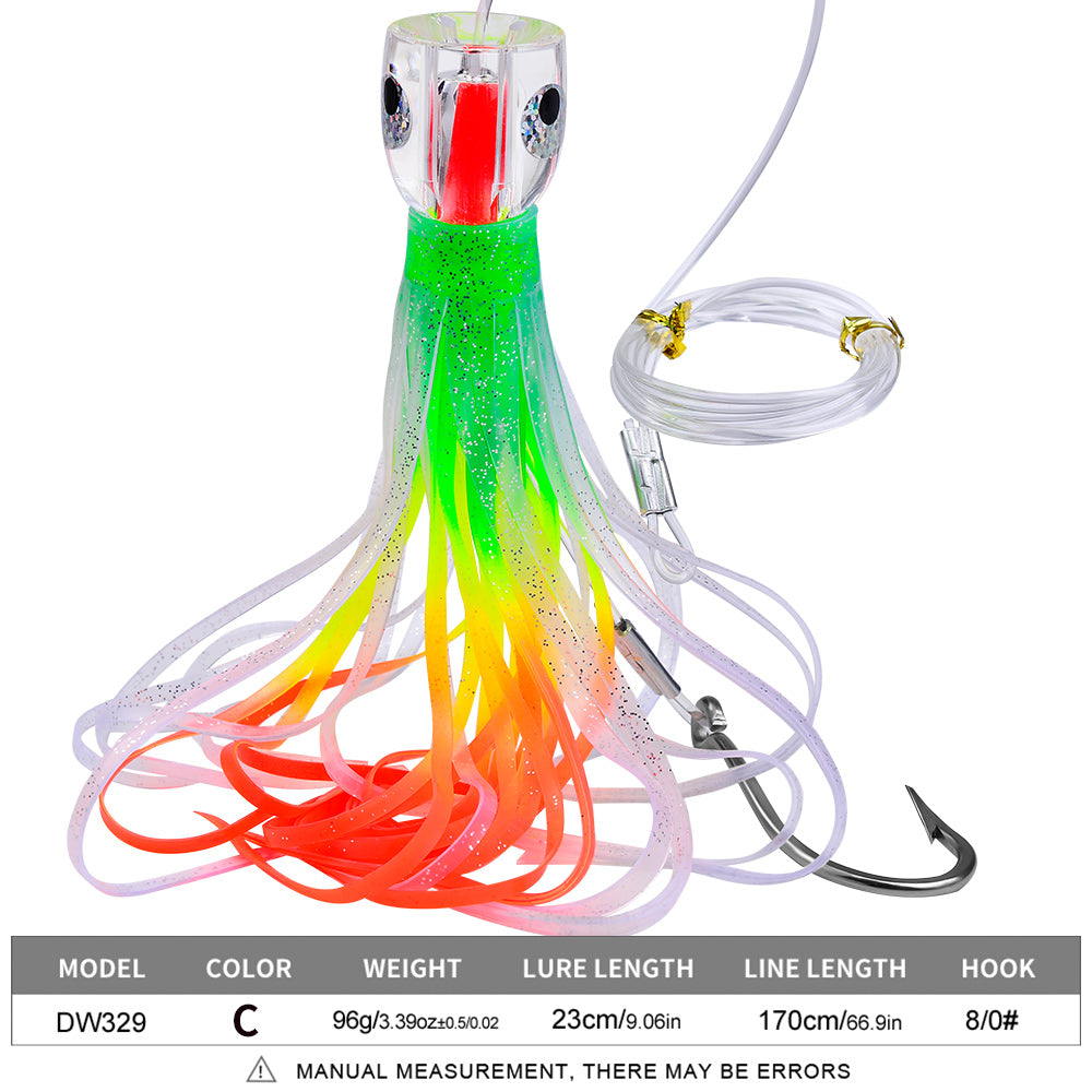 KATYUSHA Squid Trolling Lure, 96g, 23cm, 6PCS Set, with 8/0# Hook &amp; 170cm Leader