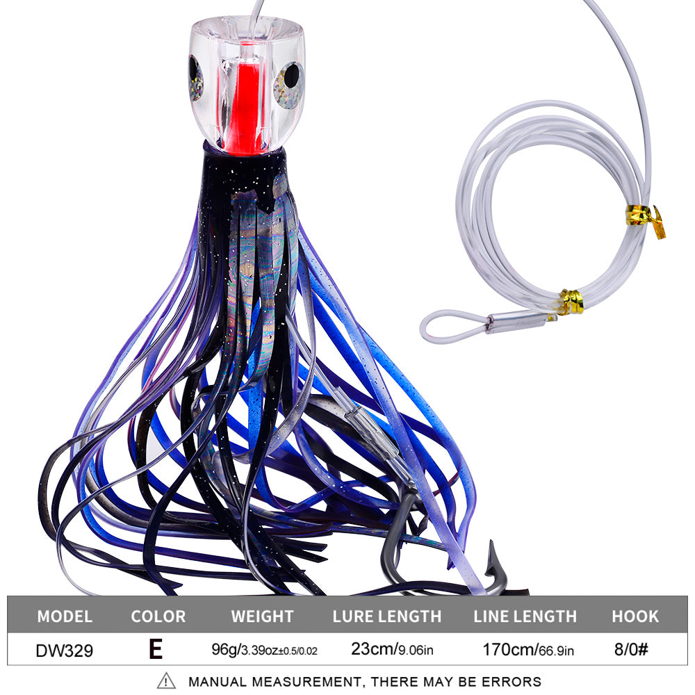 KATYUSHA Squid Trolling Lure, 96g, 23cm, 6PCS Set, with 8/0# Hook &amp; 170cm Leader