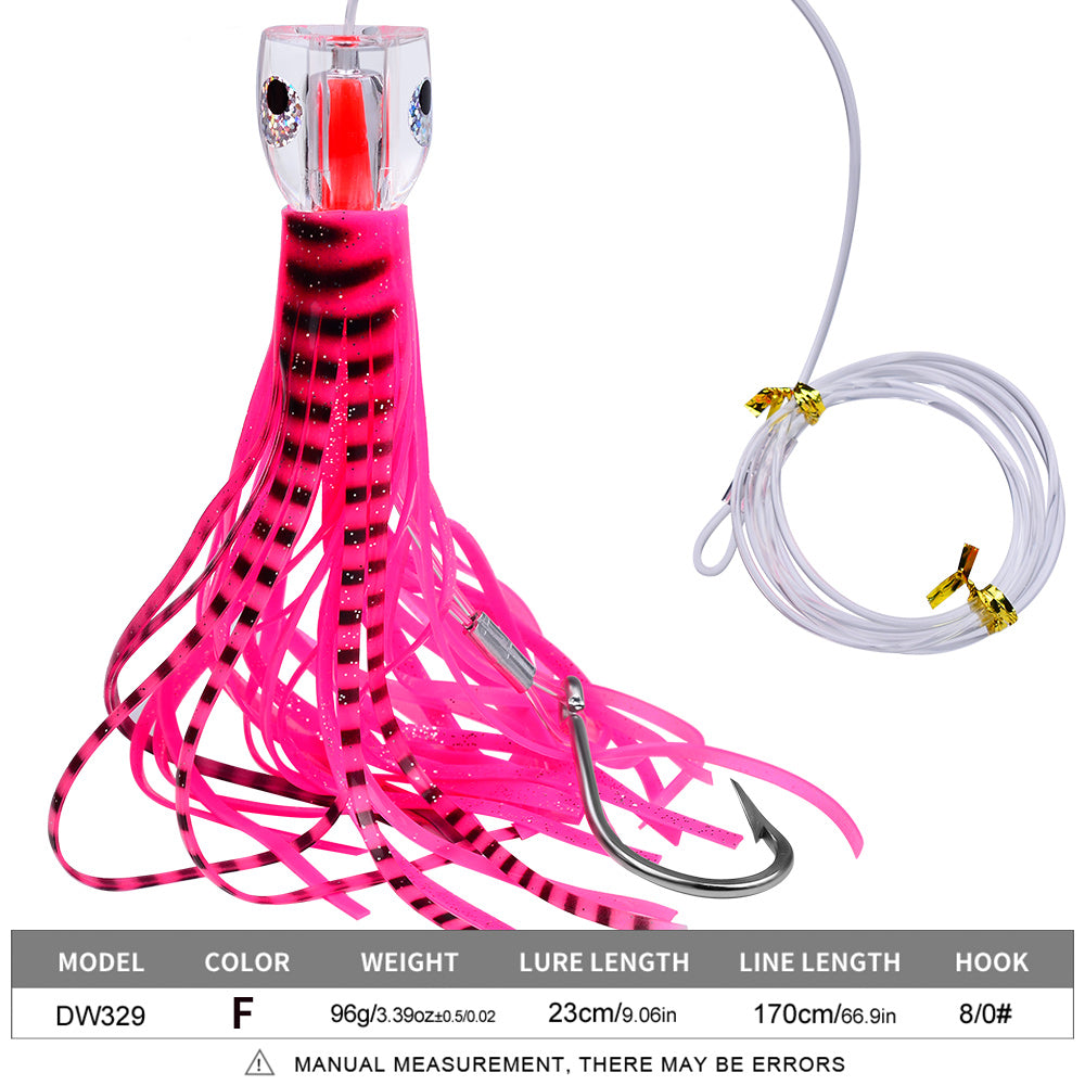 KATYUSHA Squid Trolling Lure, 96g, 23cm, 6PCS Set, with 8/0# Hook &amp; 170cm Leader