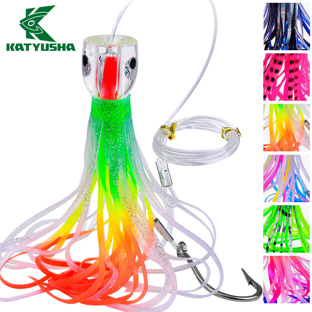 KATYUSHA Squid Trolling Lure, 96g, 23cm, 6PCS Set, with 8/0# Hook &amp; 170cm Leader