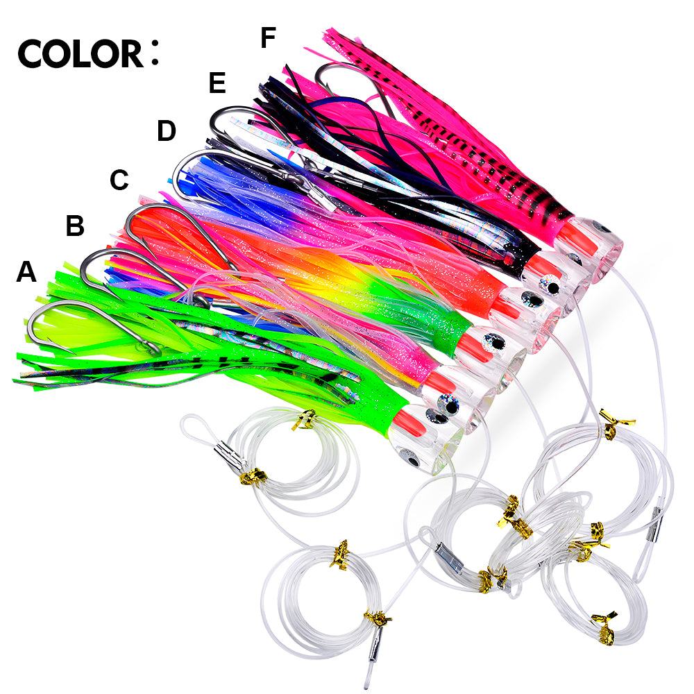 KATYUSHA Squid Trolling Lure, 96g, 23cm, 6PCS Set, with 8/0# Hook &amp; 170cm Leader