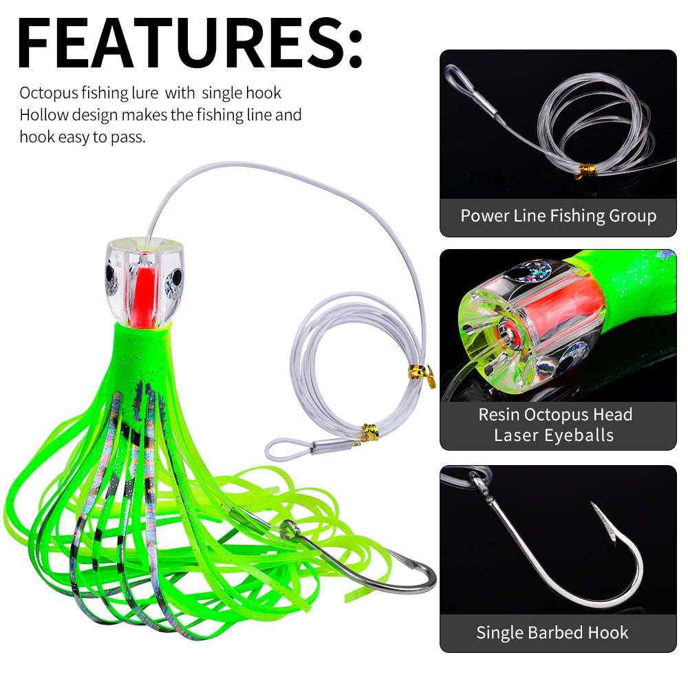 KATYUSHA Squid Trolling Lure, 96g, 23cm, 6PCS Set, with 8/0# Hook &amp; 170cm Leader