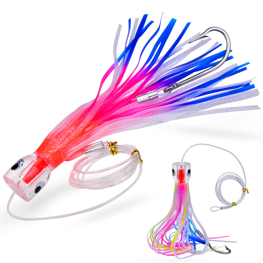 KATYUSHA Squid Trolling Lure, 96g, 23cm, 6PCS Set, with 8/0# Hook &amp; 170cm Leader