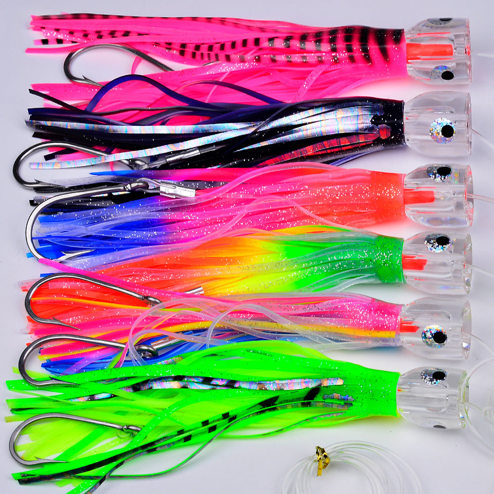 KATYUSHA Squid Trolling Lure, 96g, 23cm, 6PCS Set, with 8/0# Hook &amp; 170cm Leader
