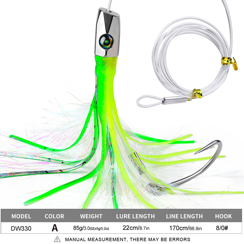 KATYUSHA Squid Trolling Lure, 85g, 22cm, 5PCS Set, with 8/0# Hook &amp; 170cm Leader, Pre-Rigged Squid Skirt, for Tuna Marlin Mahi-Mahi