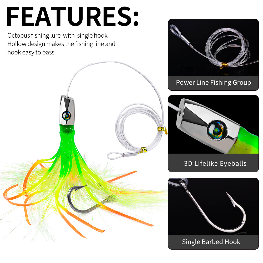 KATYUSHA Squid Trolling Lure, 85g, 22cm, 5PCS Set, with 8/0# Hook &amp; 170cm Leader, Pre-Rigged Squid Skirt, for Tuna Marlin Mahi-Mahi