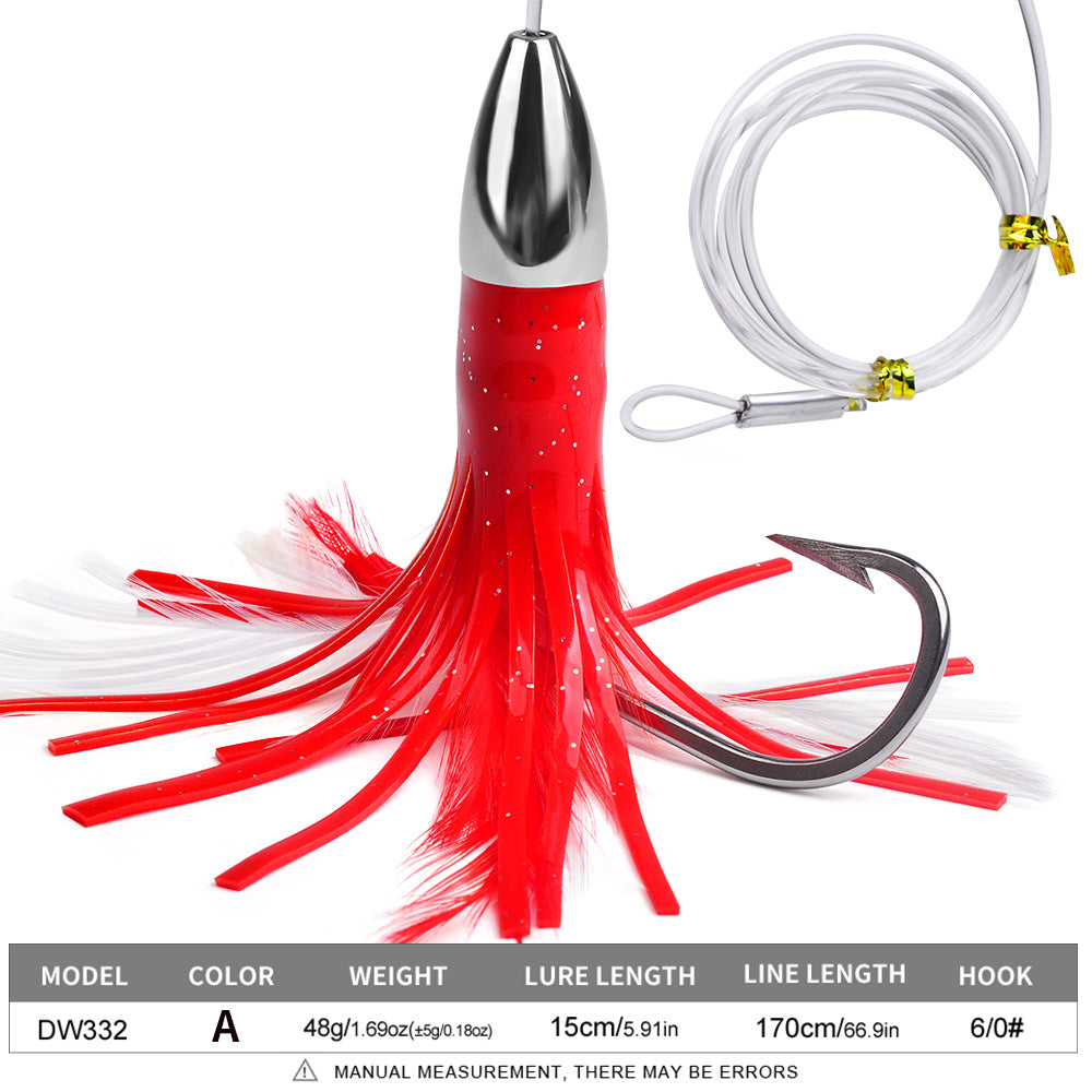 KATYUSHA Squid Trolling Lure, 48g / 15cm, Pre-Rigged with 6/0# Hook &amp; 170cm Leader, Fluorescent Green Squid Trolling Bait