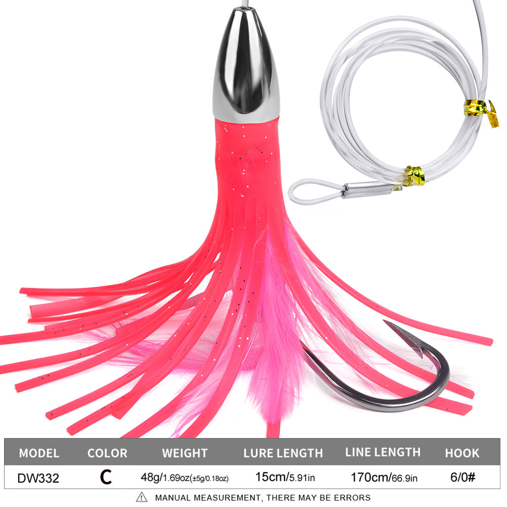 KATYUSHA Squid Trolling Lure, 48g / 15cm, Pre-Rigged with 6/0# Hook &amp; 170cm Leader, Fluorescent Green Squid Trolling Bait