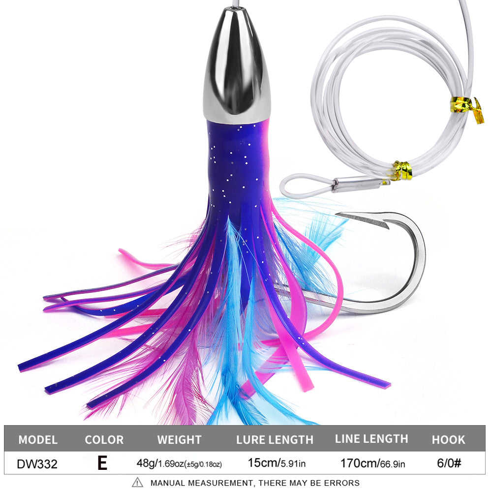 KATYUSHA Squid Trolling Lure, 48g / 15cm, Pre-Rigged with 6/0# Hook &amp; 170cm Leader, Fluorescent Green Squid Trolling Bait