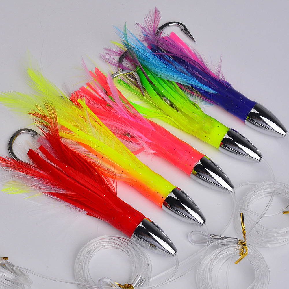 KATYUSHA Squid Trolling Lure, 48g / 15cm, Pre-Rigged with 6/0# Hook &amp; 170cm Leader, Fluorescent Green Squid Trolling Bait