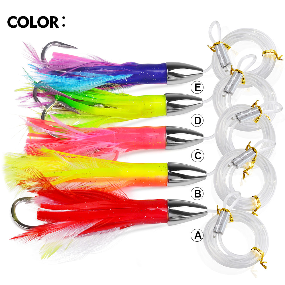 KATYUSHA Squid Trolling Lure, 48g / 15cm, Pre-Rigged with 6/0# Hook &amp; 170cm Leader, Fluorescent Green Squid Trolling Bait
