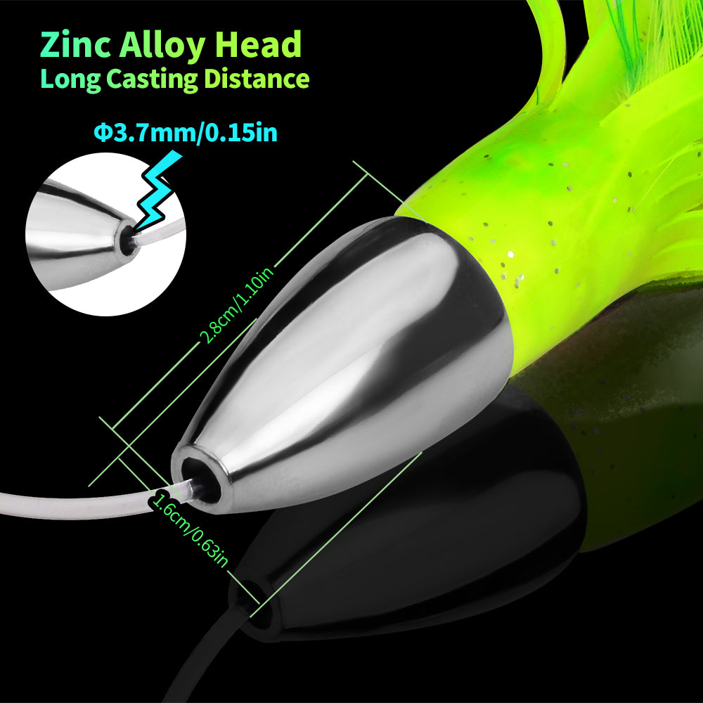 KATYUSHA Squid Trolling Lure, 48g / 15cm, Pre-Rigged with 6/0# Hook &amp; 170cm Leader, Fluorescent Green Squid Trolling Bait