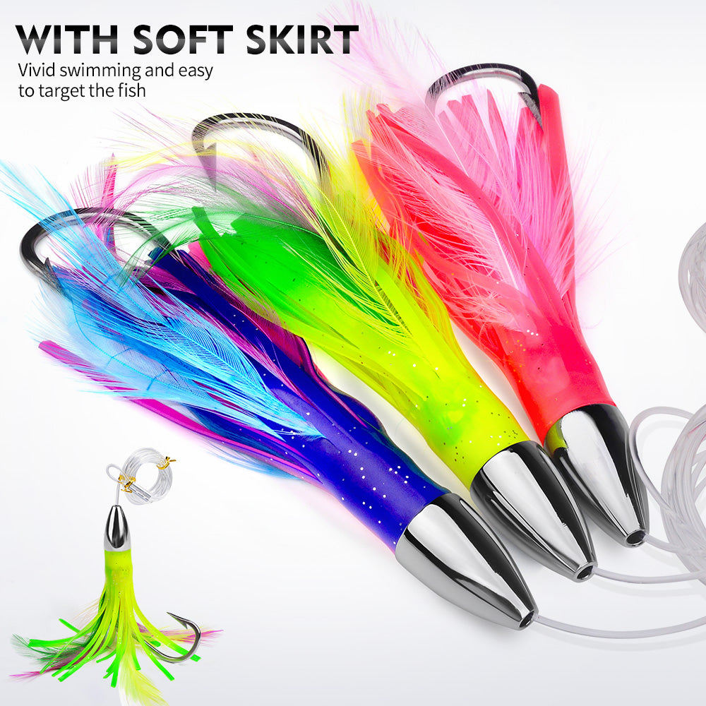 KATYUSHA Squid Trolling Lure, 48g / 15cm, Pre-Rigged with 6/0# Hook &amp; 170cm Leader, Fluorescent Green Squid Trolling Bait