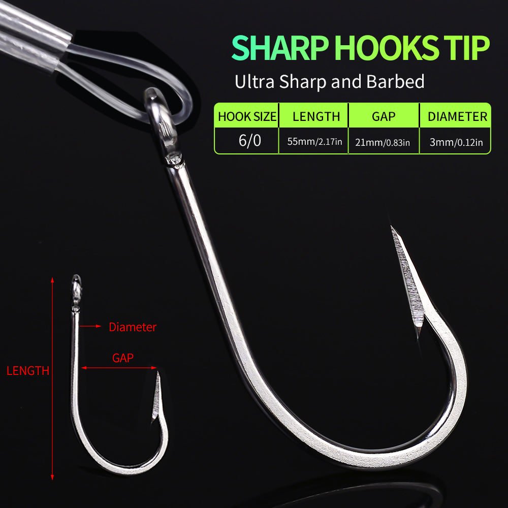 KATYUSHA Squid Trolling Lure, 48g / 15cm, Pre-Rigged with 6/0# Hook &amp; 170cm Leader, Fluorescent Green Squid Trolling Bait