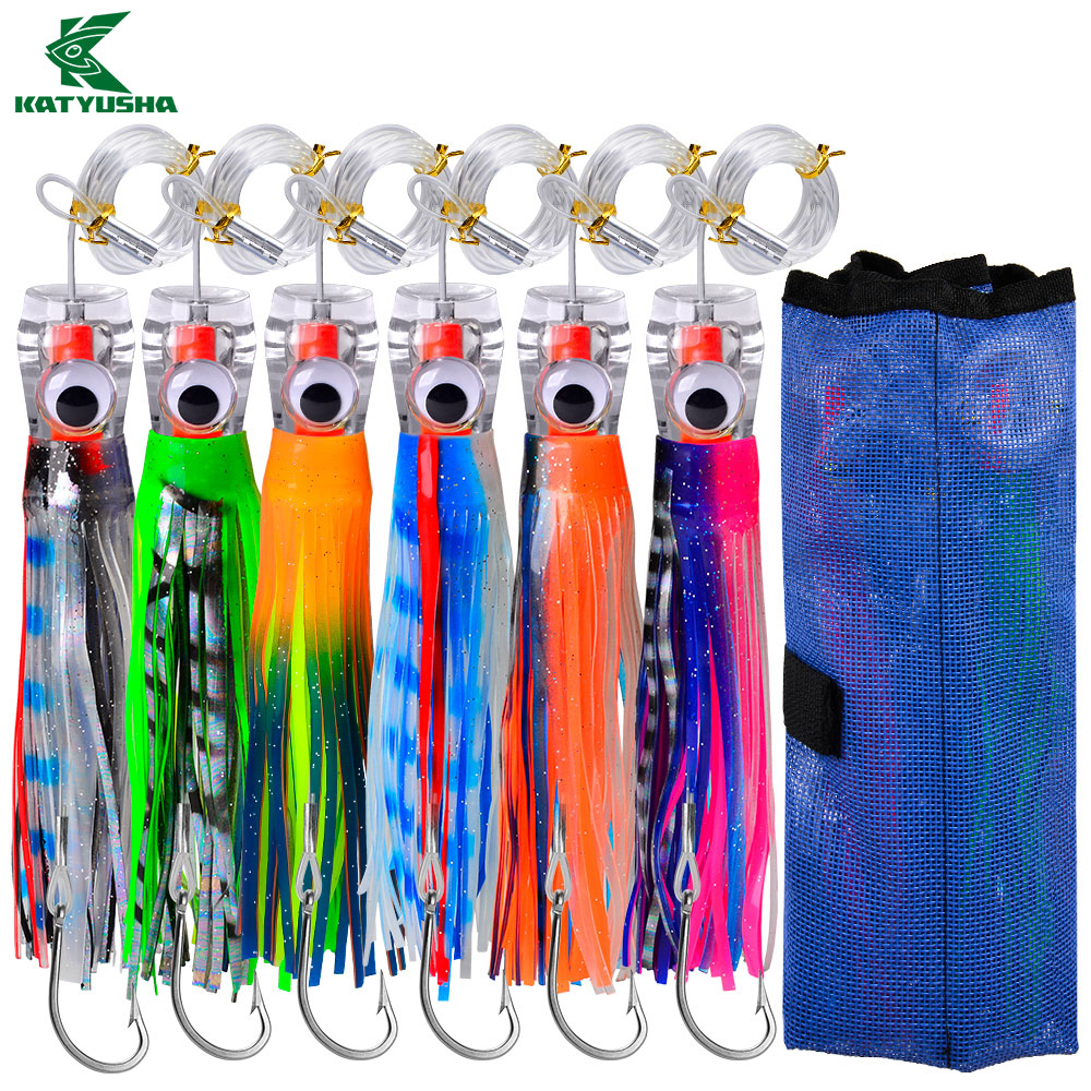 KATYUSHA Trolling Lure Set for Big Game Deep Sea Fishing 6/6.7/8.7/9 inch Trolling Lure Set (6Pcs/Set with Net Bag)