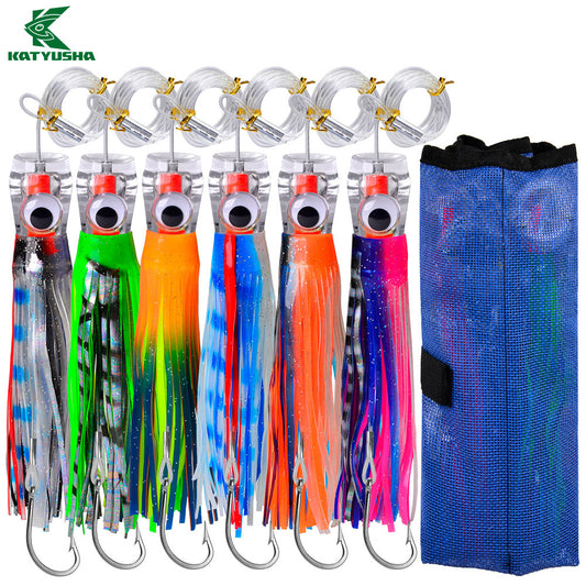 KATYUSHA Trolling Lure Set for Big Game Deep Sea Fishing 6/6.7/8.7/9 inch Trolling Lure Set (6Pcs/Set with Net Bag)