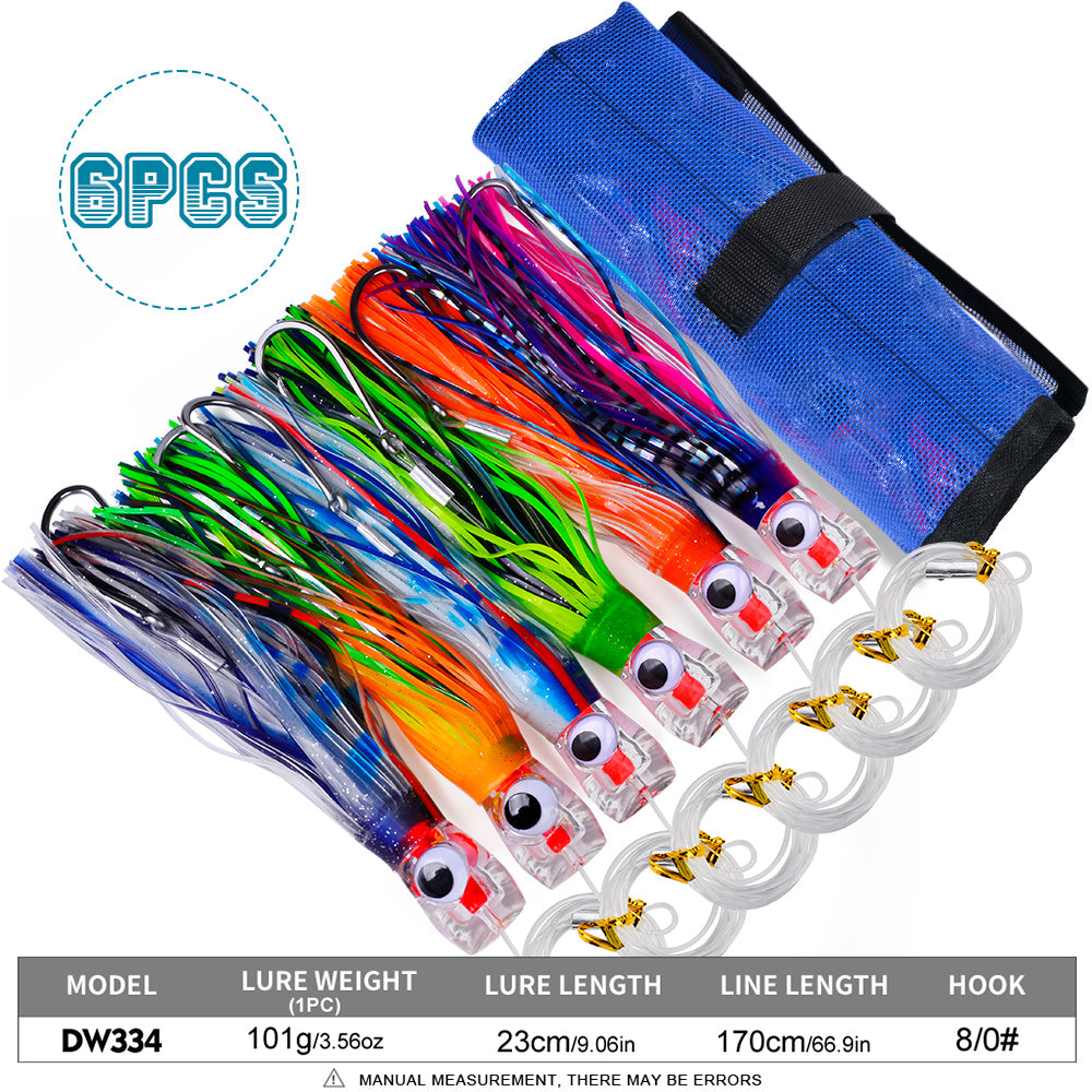 KATYUSHA Trolling Lure Set for Big Game Deep Sea Fishing 6/6.7/8.7/9 inch Trolling Lure Set (6Pcs/Set with Net Bag)
