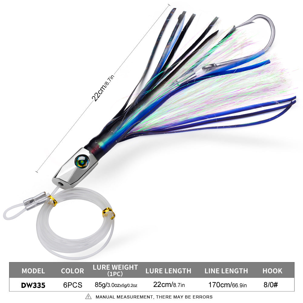 KATYUSHA Trolling Lure Set for Big Game Deep Sea Fishing 6/6.7/8.7/9 inch Trolling Lure Set (6Pcs/Set with Net Bag)