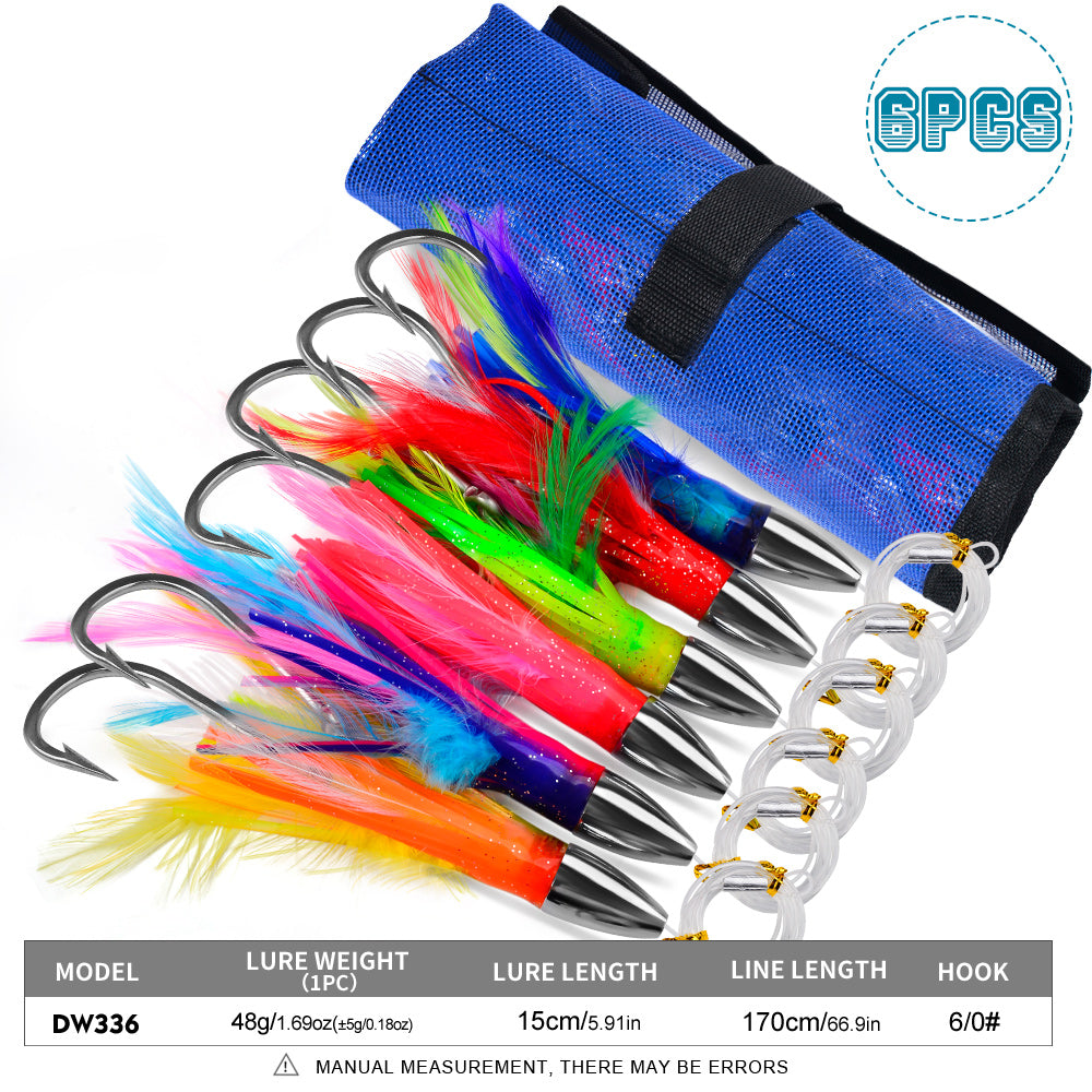 KATYUSHA Trolling Lure Set for Big Game Deep Sea Fishing 6/6.7/8.7/9 inch Trolling Lure Set (6Pcs/Set with Net Bag)