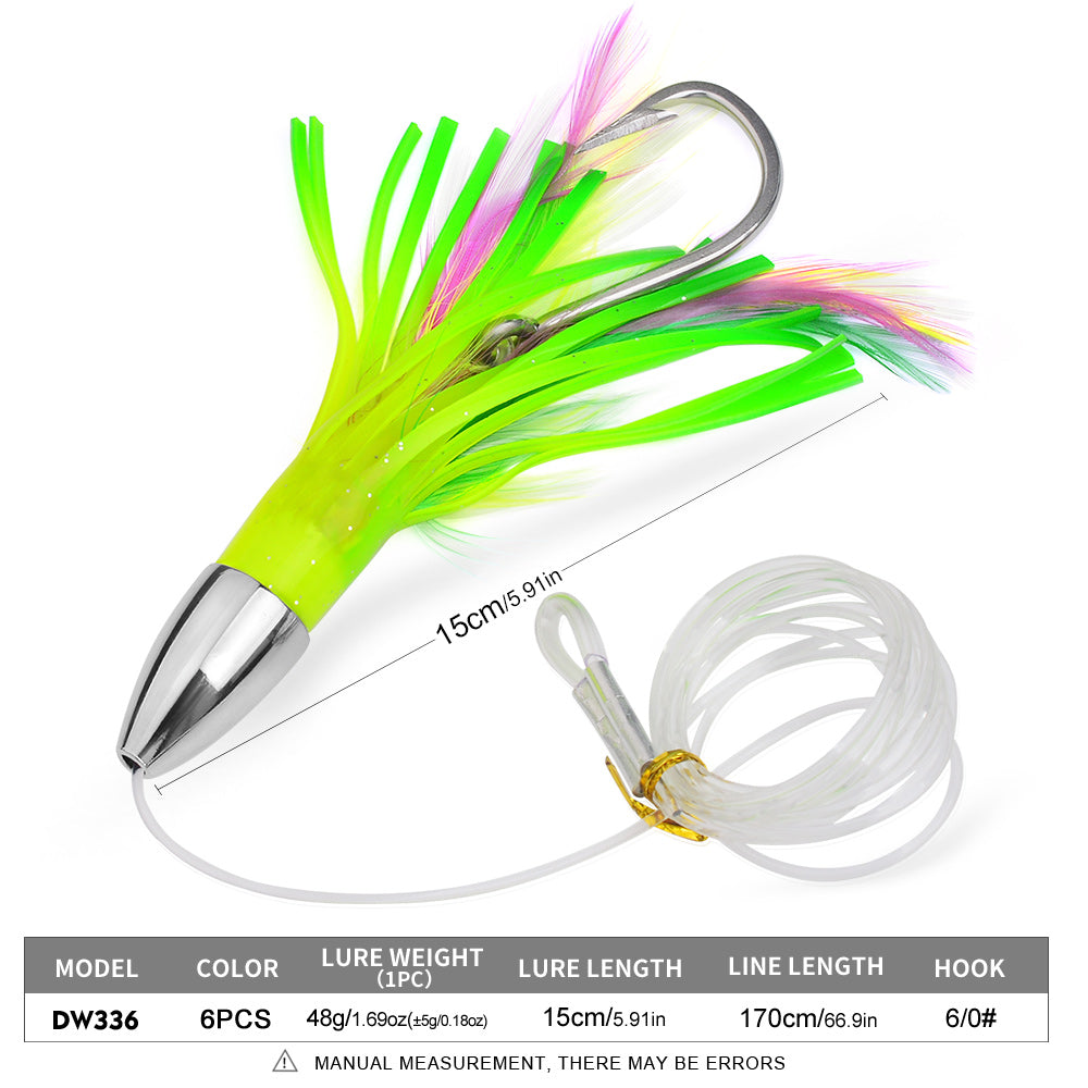 KATYUSHA Trolling Lure Set for Big Game Deep Sea Fishing 6/6.7/8.7/9 inch Trolling Lure Set (6Pcs/Set with Net Bag)