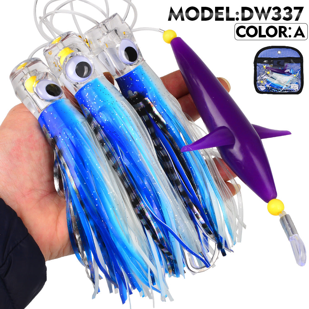 KATUYSHA Offshore Big Game Trolling Rig, Dolphin + Squid Skirt Design, Lead Head Hook