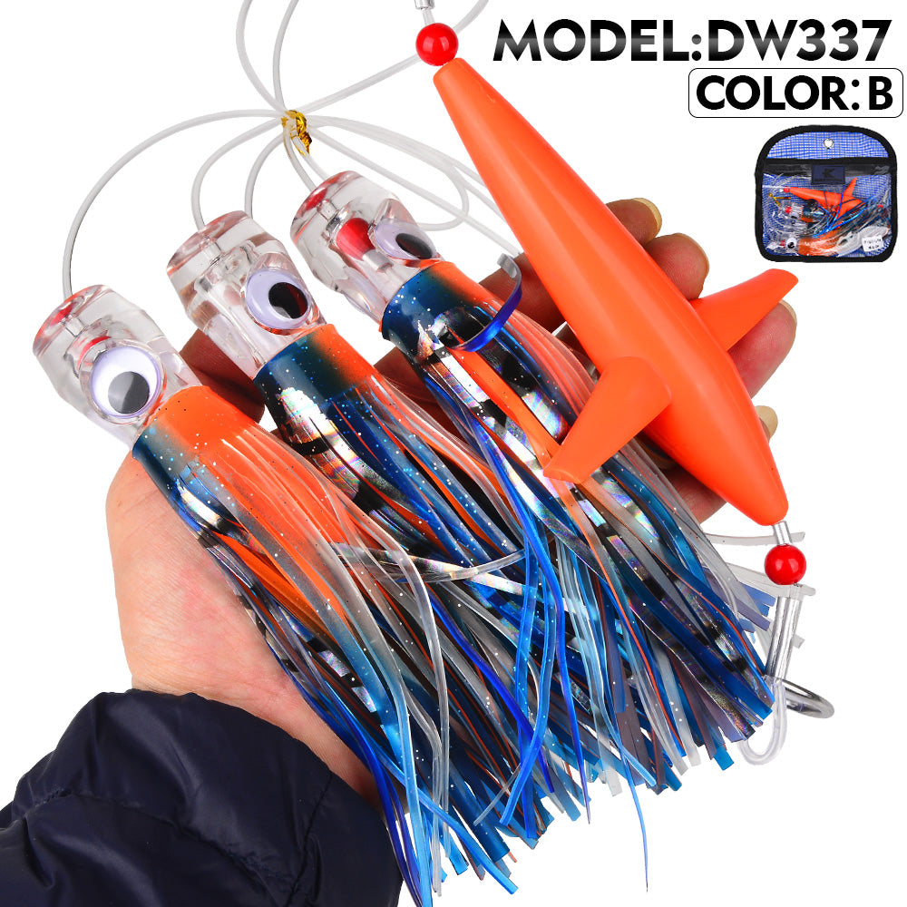 KATUYSHA Offshore Big Game Trolling Rig, Dolphin + Squid Skirt Design, Lead Head Hook