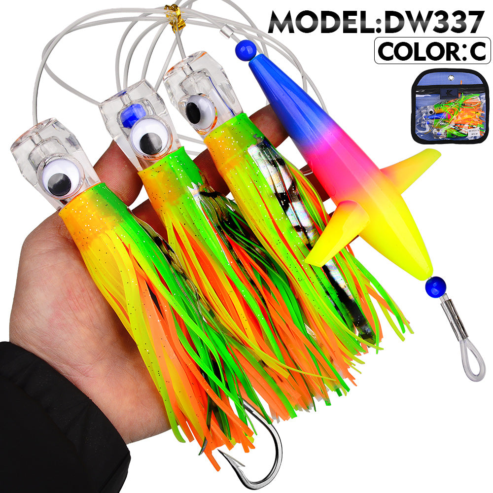 KATUYSHA Offshore Big Game Trolling Rig, Dolphin + Squid Skirt Design, Lead Head Hook