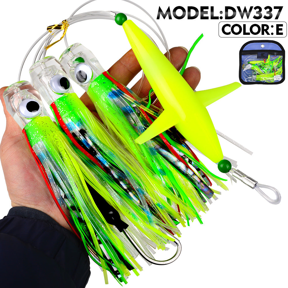 KATUYSHA Offshore Big Game Trolling Rig, Dolphin + Squid Skirt Design, Lead Head Hook