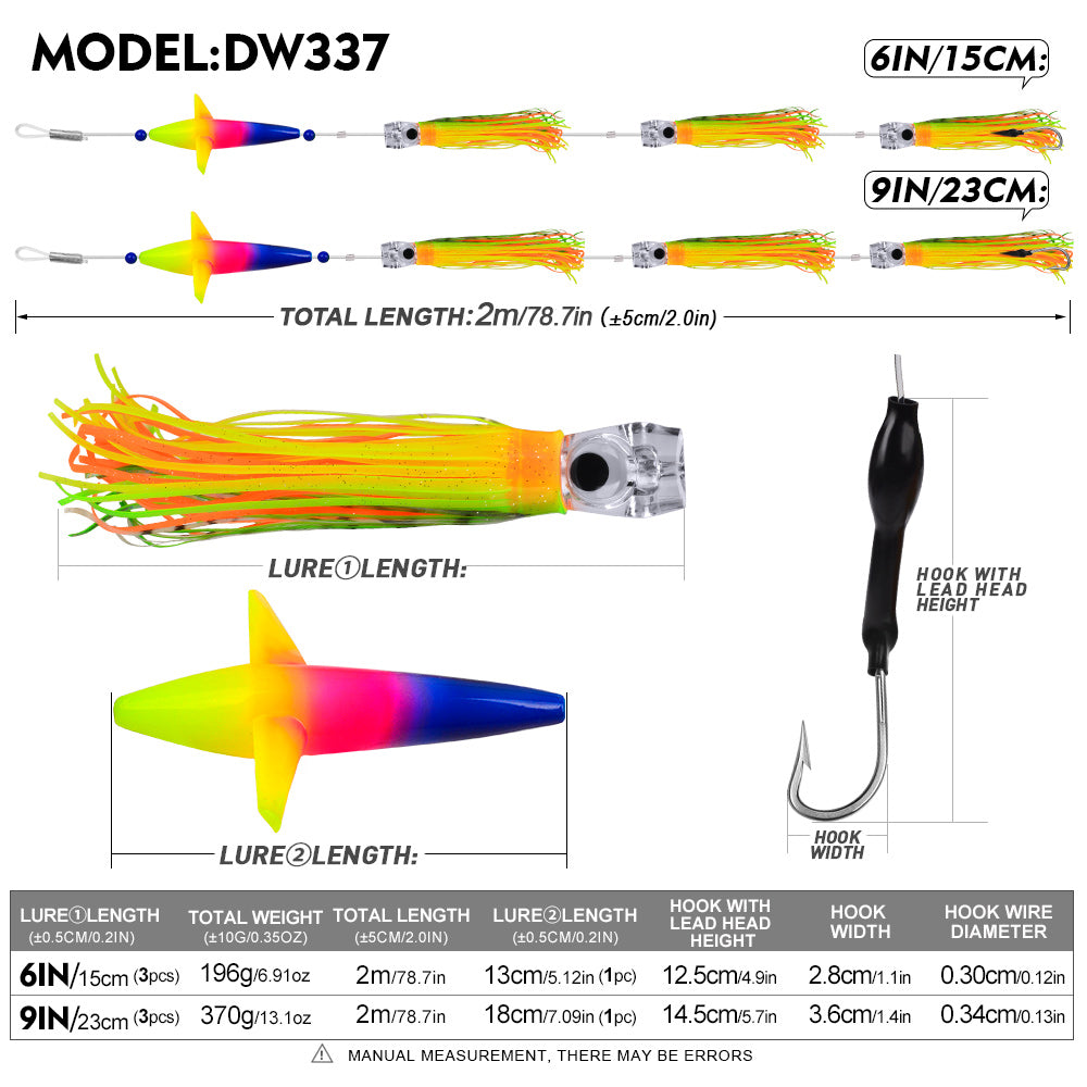 KATUYSHA Offshore Big Game Trolling Rig, Dolphin + Squid Skirt Design, Lead Head Hook
