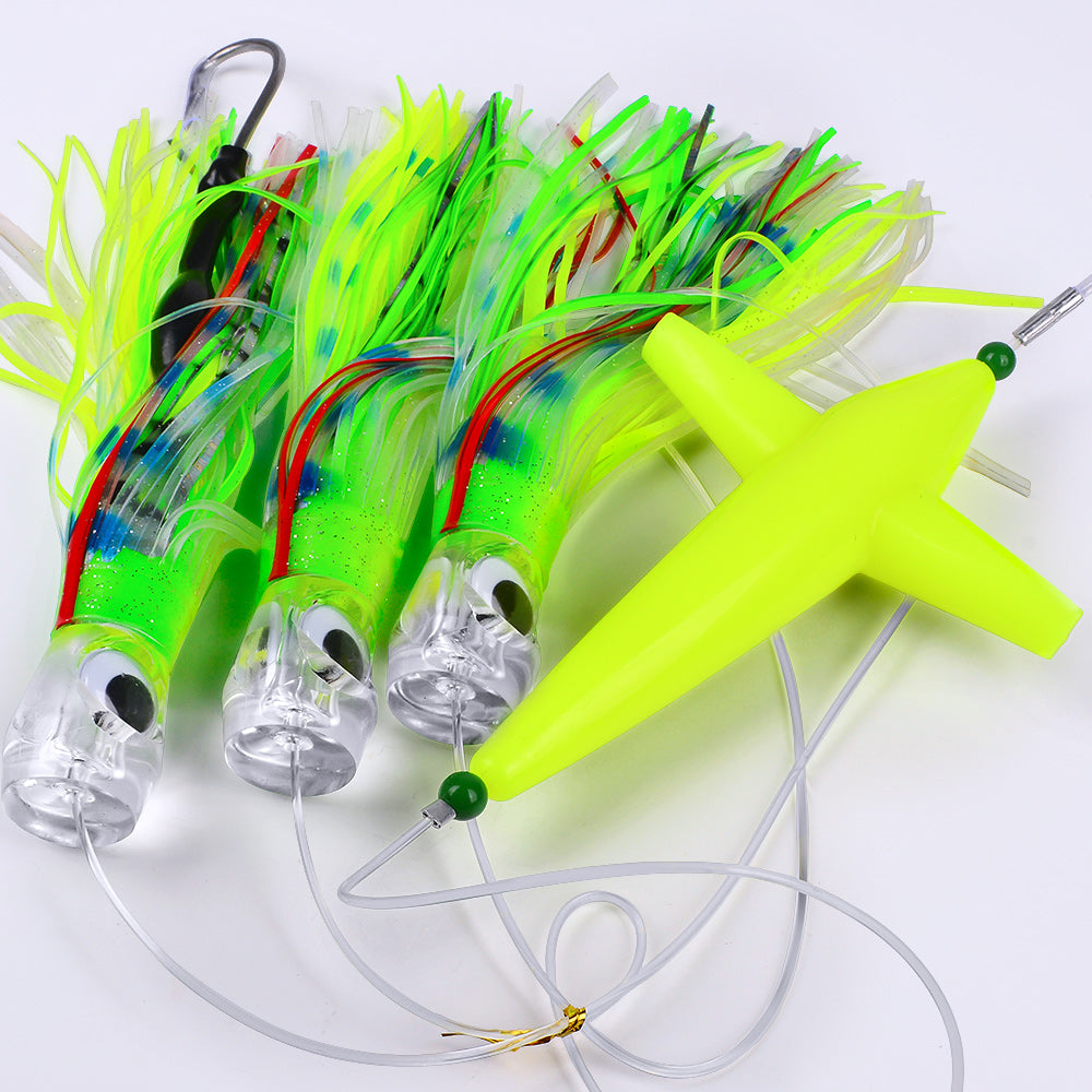 KATUYSHA Offshore Big Game Trolling Rig, Dolphin + Squid Skirt Design, Lead Head Hook