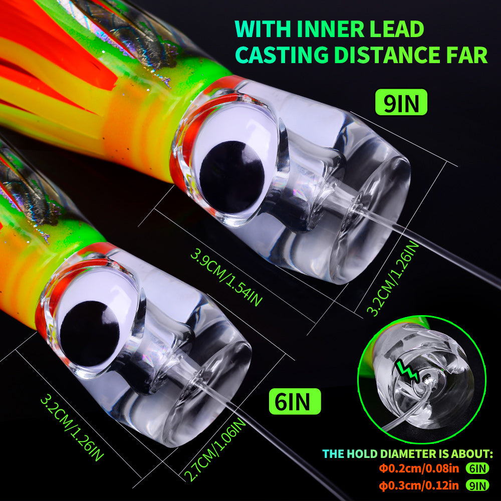 KATUYSHA Offshore Big Game Trolling Rig, Dolphin + Squid Skirt Design, Lead Head Hook