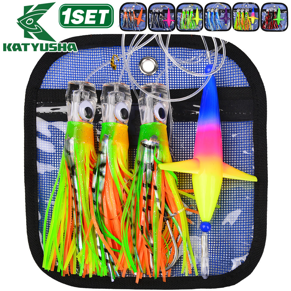 KATUYSHA Offshore Big Game Trolling Rig, Dolphin + Squid Skirt Design, Lead Head Hook