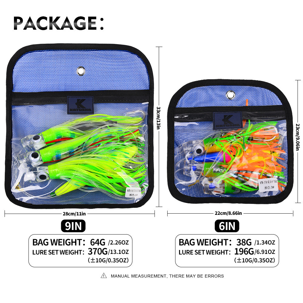 KATUYSHA Offshore Big Game Trolling Rig, Dolphin + Squid Skirt Design, Lead Head Hook